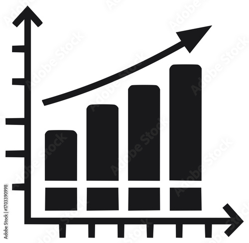 Rising bar graph with upward trend arrow symbolizing growth and success