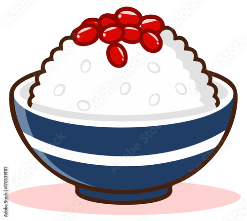 Cartoon illustration of rice bowl with red beans