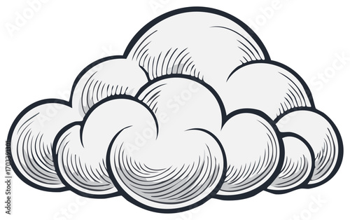 Stylized Cumulus Cloud Illustration with Engraved Hatching Detail