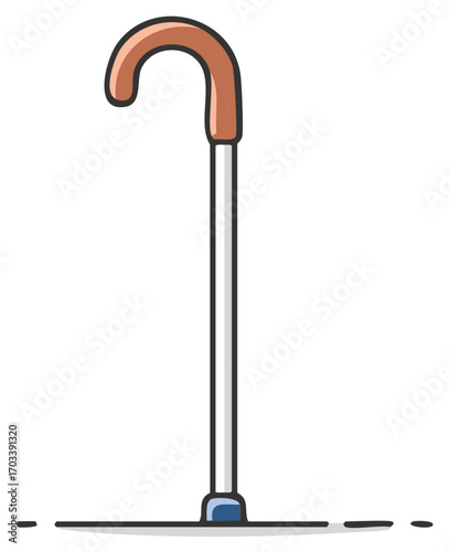 Simple illustration of a walking cane for mobility support and elderly assistance