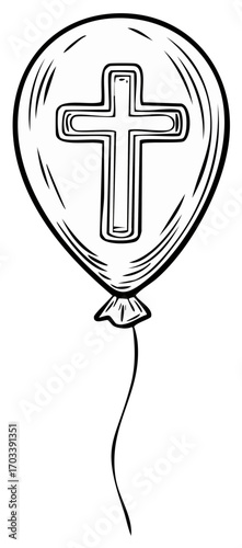 Simple Outline Illustration of a Celebration Balloon Featuring a Christian Cross Symbol for Faith and Event Design