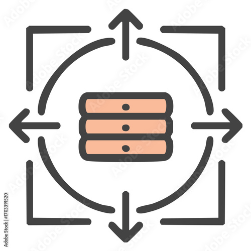 Data server icon encircled by arrows representing data flow and communication.