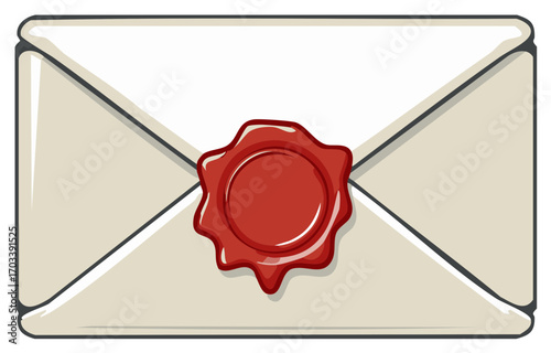 Cream envelope sealed with a dripping red wax seal and black outline details.