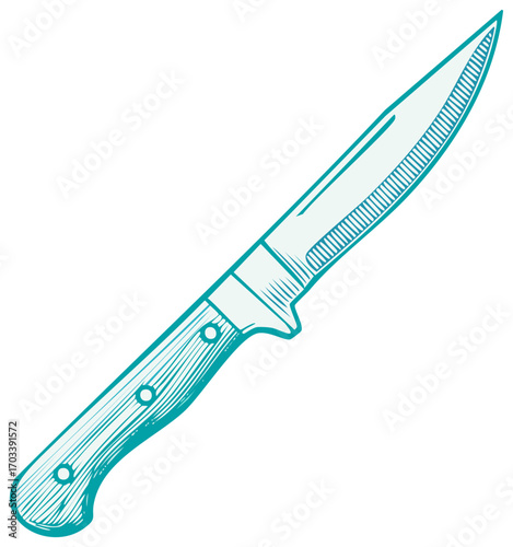 Sharp turquoise utility knife hand drawn vector graphic illustration design