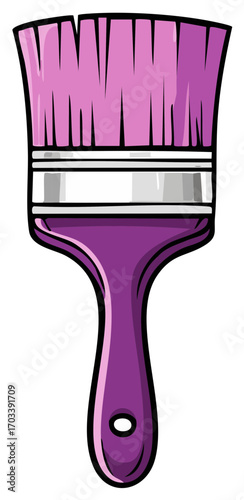 Vibrant purple paint brush with pink bristles and black outline