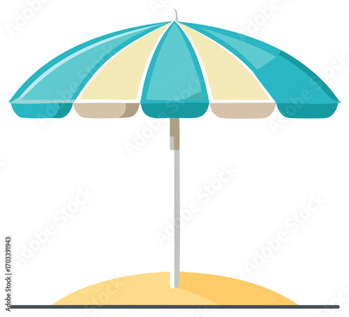 Beach umbrella with stripes, seaside summer illustration