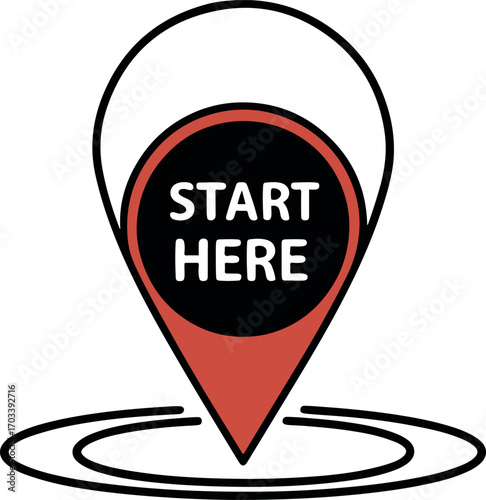 Start Here Locator Symbol Graphic Black White and Red Design Guiding Direction