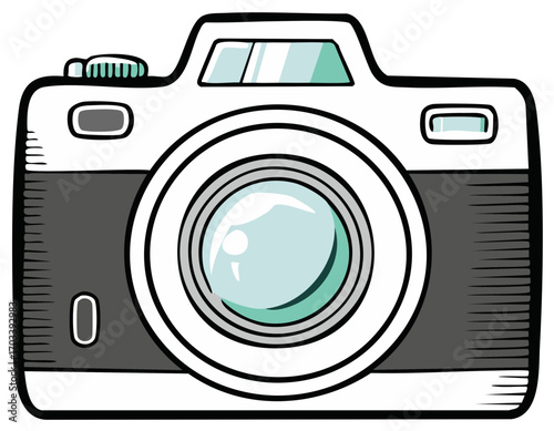 Retro camera illustration featuring a classic film camera with lens details design graphic for capturing memories