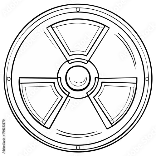 Nuclear symbol, black and white art, circular design, radiation sign