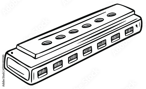 Classic Blues Harmonica Musical Instrument Outline Line Art Vector