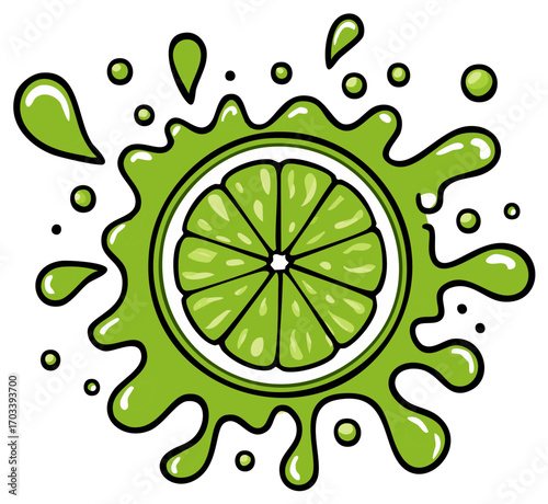 Lime Slice with Juice Splatter Colorful Food Illustration Art