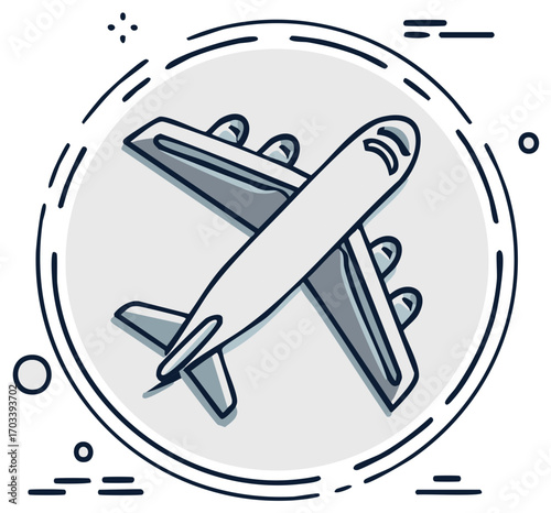 Stylized Airplane Illustration in a Circular Graphic For Transportation Themes