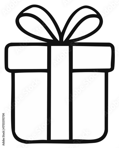 Simple hand drawn gift box with ribbon icon illustration