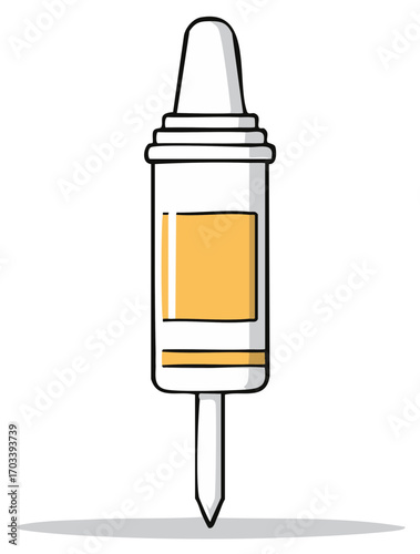 Illustration of a medicine dropper with golden liquid inside and a sharp needle tip