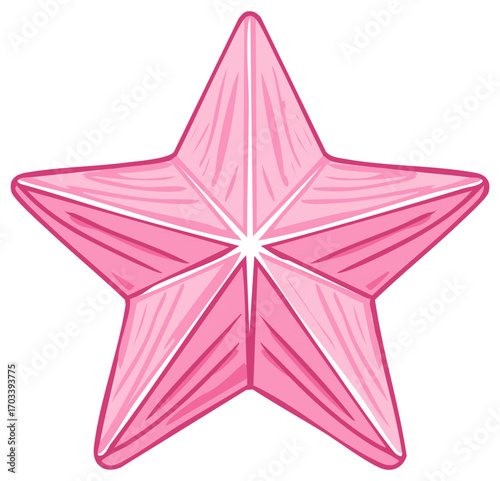 Pink Star Shape with Shading and Outline, Five Point Star Icon Symbol