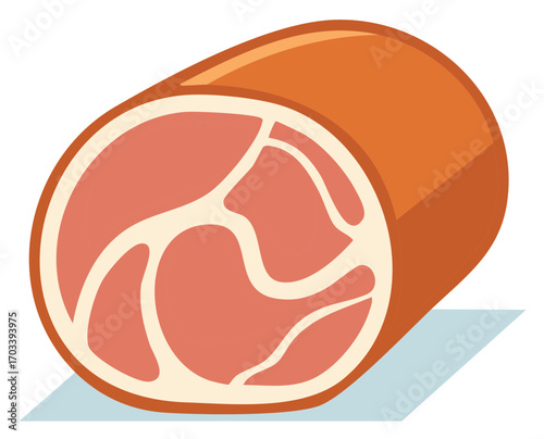 Sliced ham roll with fat veins illustration, food item, meat delicatessen product, appetizer or charcuterie, tasty gourmet treat