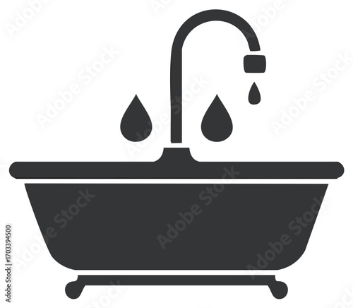 Classic Bathtub and Faucet with Dripping Water Drops Home Hygiene Concept