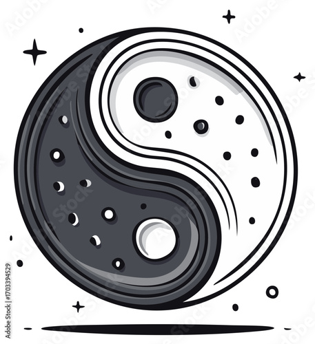 Artistic monochrome Yin Yang icon representing duality and universal equilibrium
