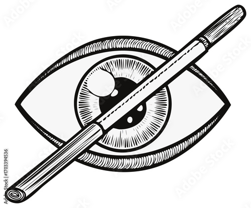Eye with Pencil Obscured View Engraving Concept Blocked Vision Illustration