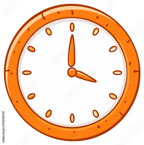 Hand drawn cartoon orange clock showing past four oclock