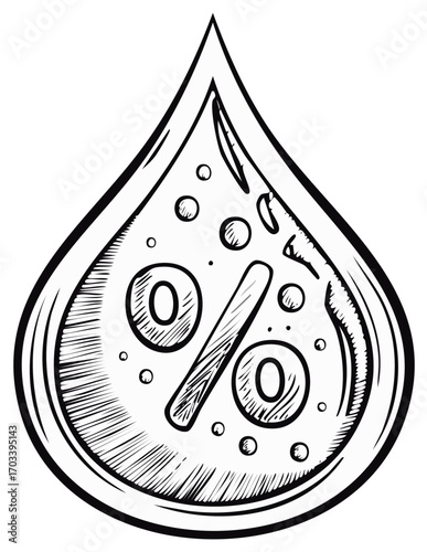 Percentage Icon in Water Drop Form Black and White Illustration