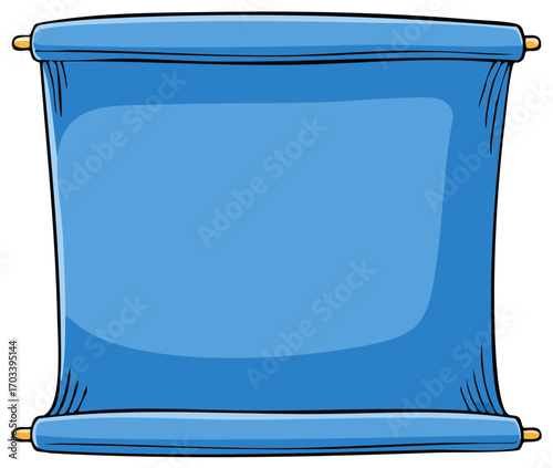 Bright blue unrolled blank scroll banner with copy space cartoon illustration