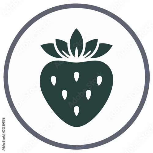 Stylized Strawberry Fruit Icon Inside Circle Shape for Food or Agriculture Illustration Design