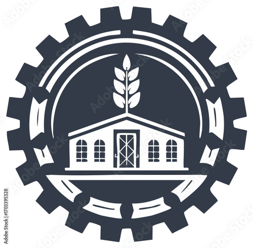 Farm industry logo icon stylized with gear wheel and agricultural elements.