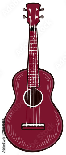 Burgundy Ukulele Illustration Isolated Musical Instrument Strings Fretboard Tuners Arts Entertainment Music Performance Instrument