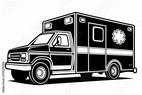 Black and White Ambulance Vehicle Illustration.