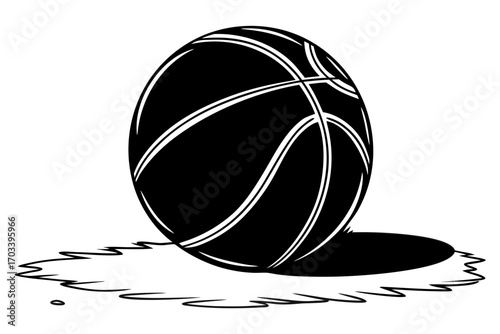 Black and White Basketball Silhouette on White Background.