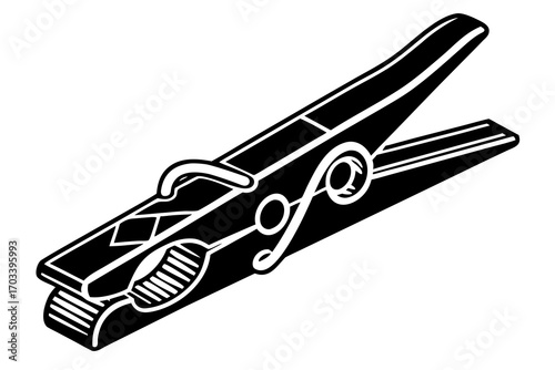Black and White Clothes Pin Illustration.