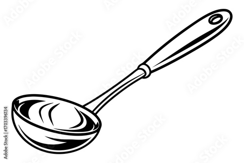 Black and White Illustration of a Kitchen Ladle.