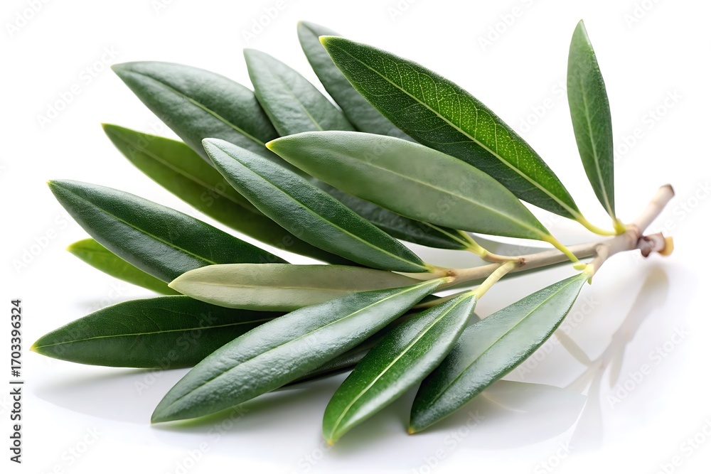 Obraz premium Leafy green olive tree branch