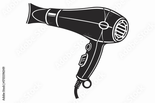 Black Silhouette of a Modern Hair Dryer.