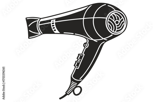 Black Silhouette of a Modern Hair Dryer 1.