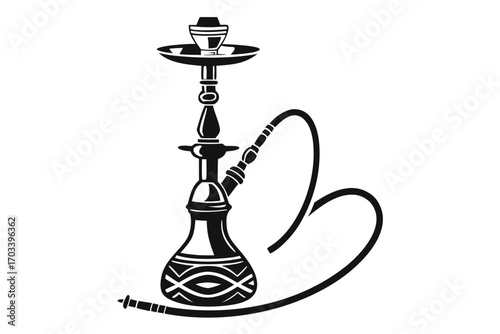 Black Silhouette of a Traditional Hookah Pipe.
