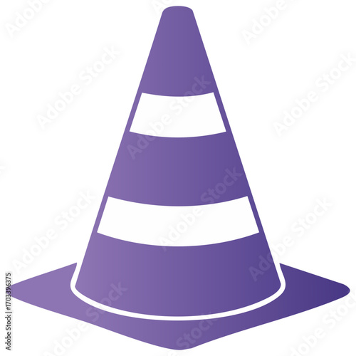 Purple traffic cone with white stripes simple icon vector