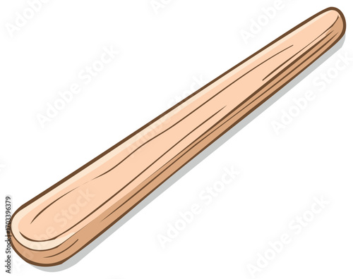 Cartoon illustration of an isolated single wooden stick or tongue depressor on a plain background for medical use