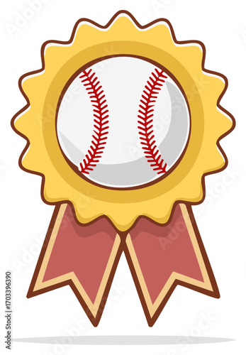 Baseball award medal ribbon logo illustration.