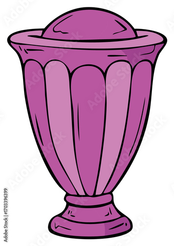 Vintage purple lidded vase or funeral urn with a faceted body cartoon drawing