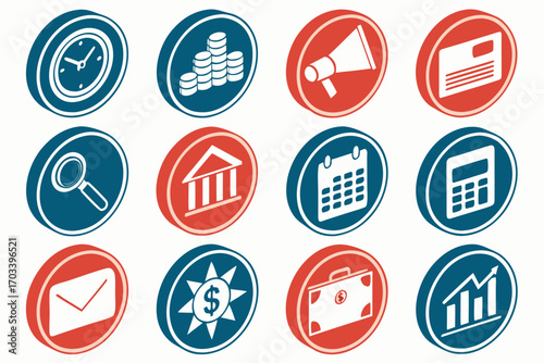 Business Icons Collection Finance Time Communication and Growth.