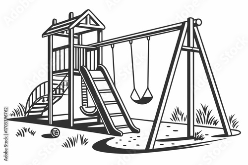 Childrens Playground Equipment with Swings and Slide.