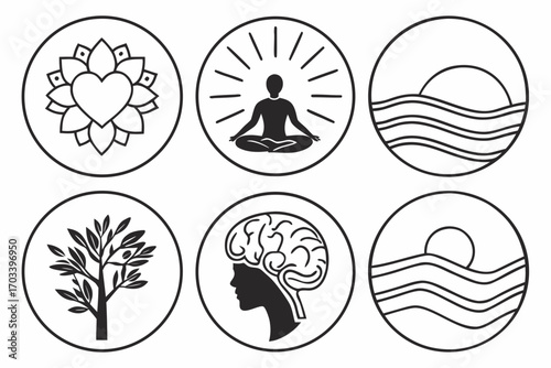 Collection of Abstract Icons Representing Life and Wellbeing.