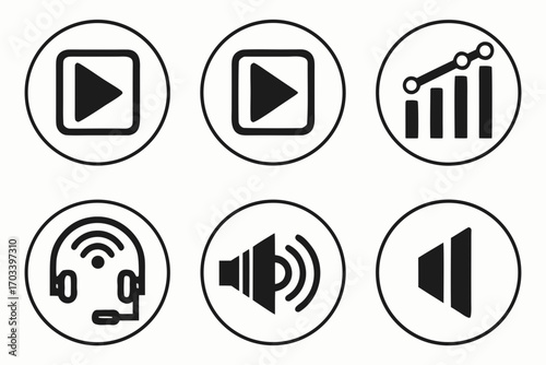 Collection of Six Modern Digital Interface Icons.
