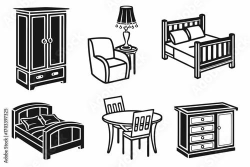 Collection of Vintage Furniture Icons.