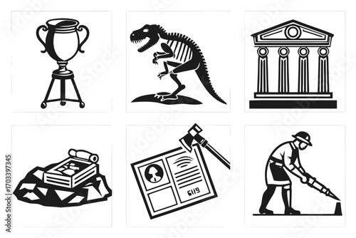 Collection of Vintage Icons Representing History and Achievement.