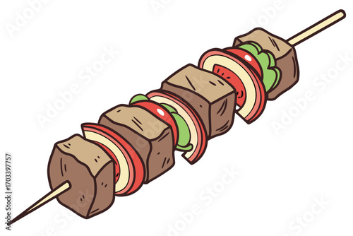 Delicious Meat and Vegetable Skewer Illustration.