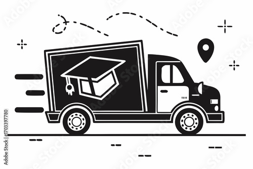 Delivery Truck with Graduation Cap Icon.