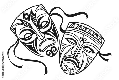 Dramatic Theater Masks Comedy Tragedy Symbols.